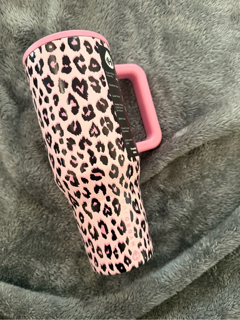 HydroJug Pink Leopard Insulated Travel Mug with Handle